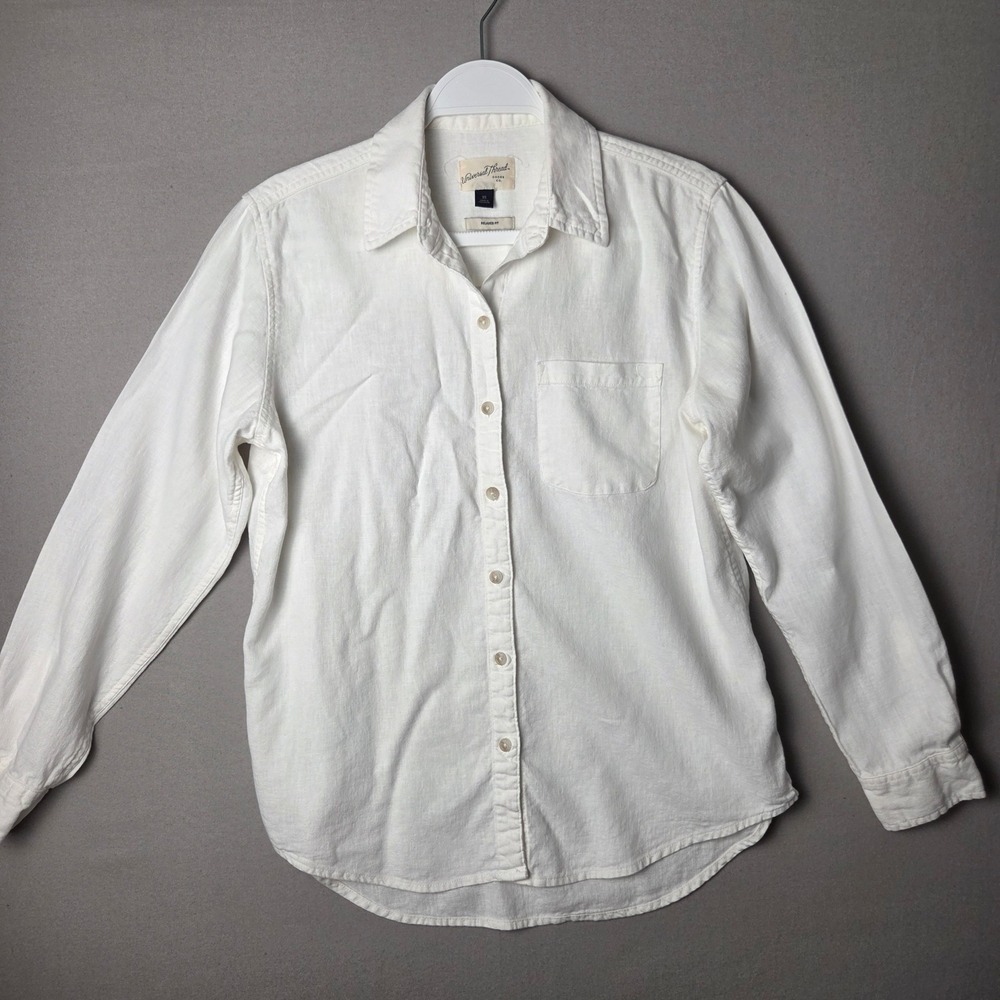 Universal Thread White Linen Blend Relaxed Fit Button Down Shirt Womens XS